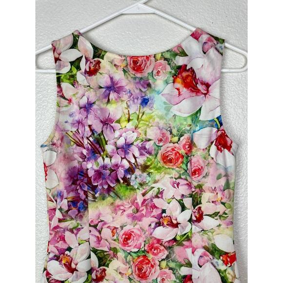 Joseph Ribkoff Floral Pink Dress Sleeveless Knee Length Sheath Eyelet 8 Medium - Picture 6 of 11